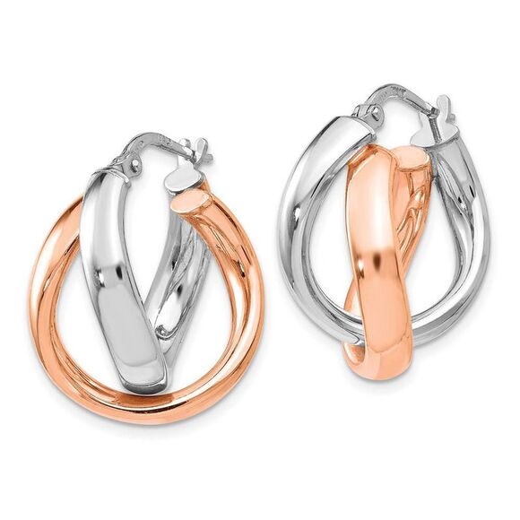Sterling Silver & Rose Gold Tone Double Freeform Hoop Earrings, 21mm - Picture 2 of 5